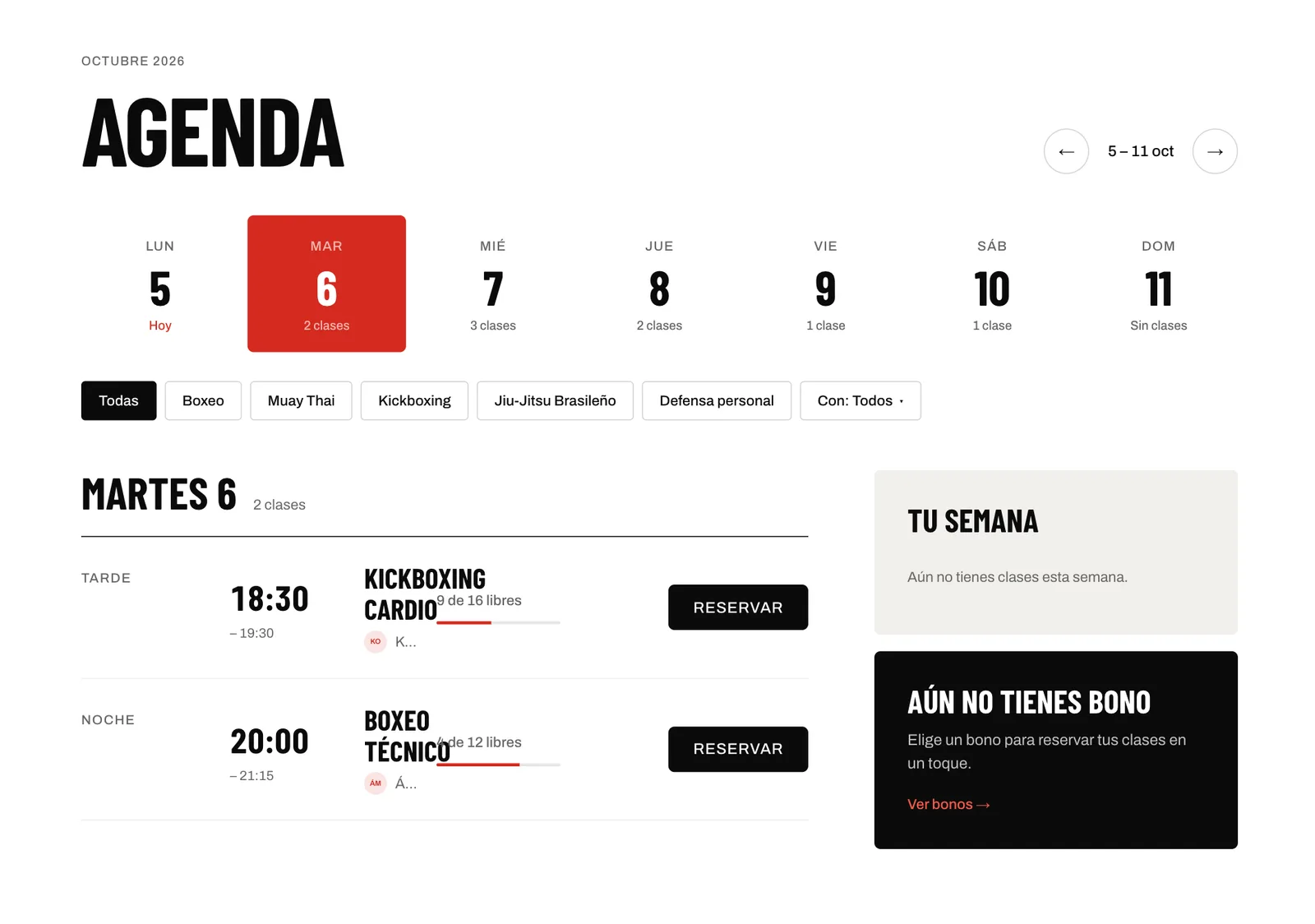 Agenda pública de Kaizen Fight Club