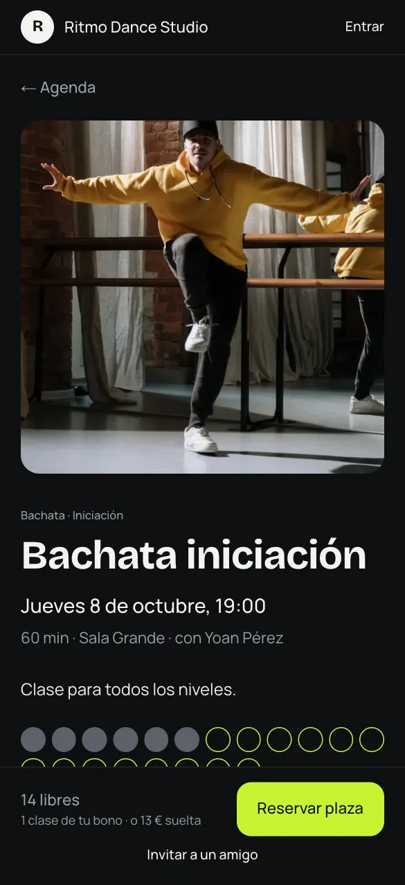 Ficha de la clase Bachata iniciación con 14 plazas libres